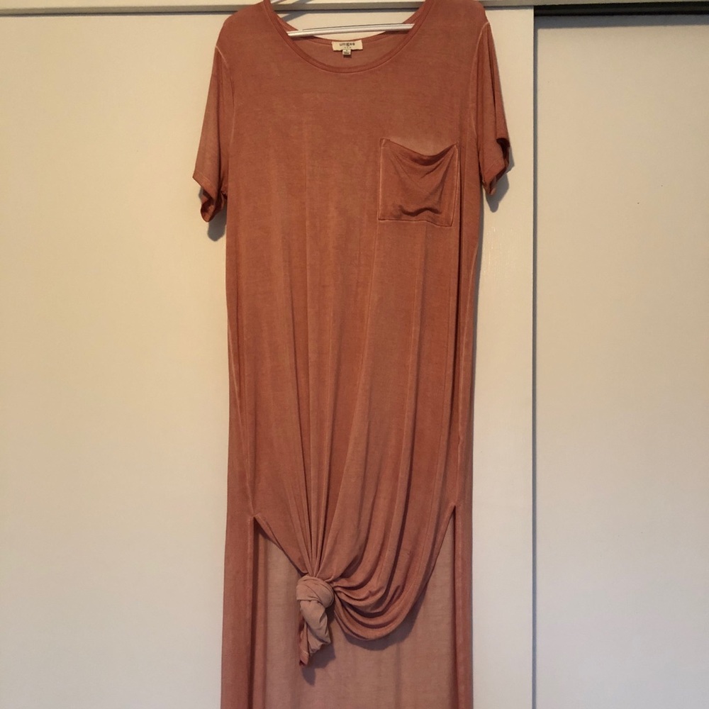 Coral colored maxi dress